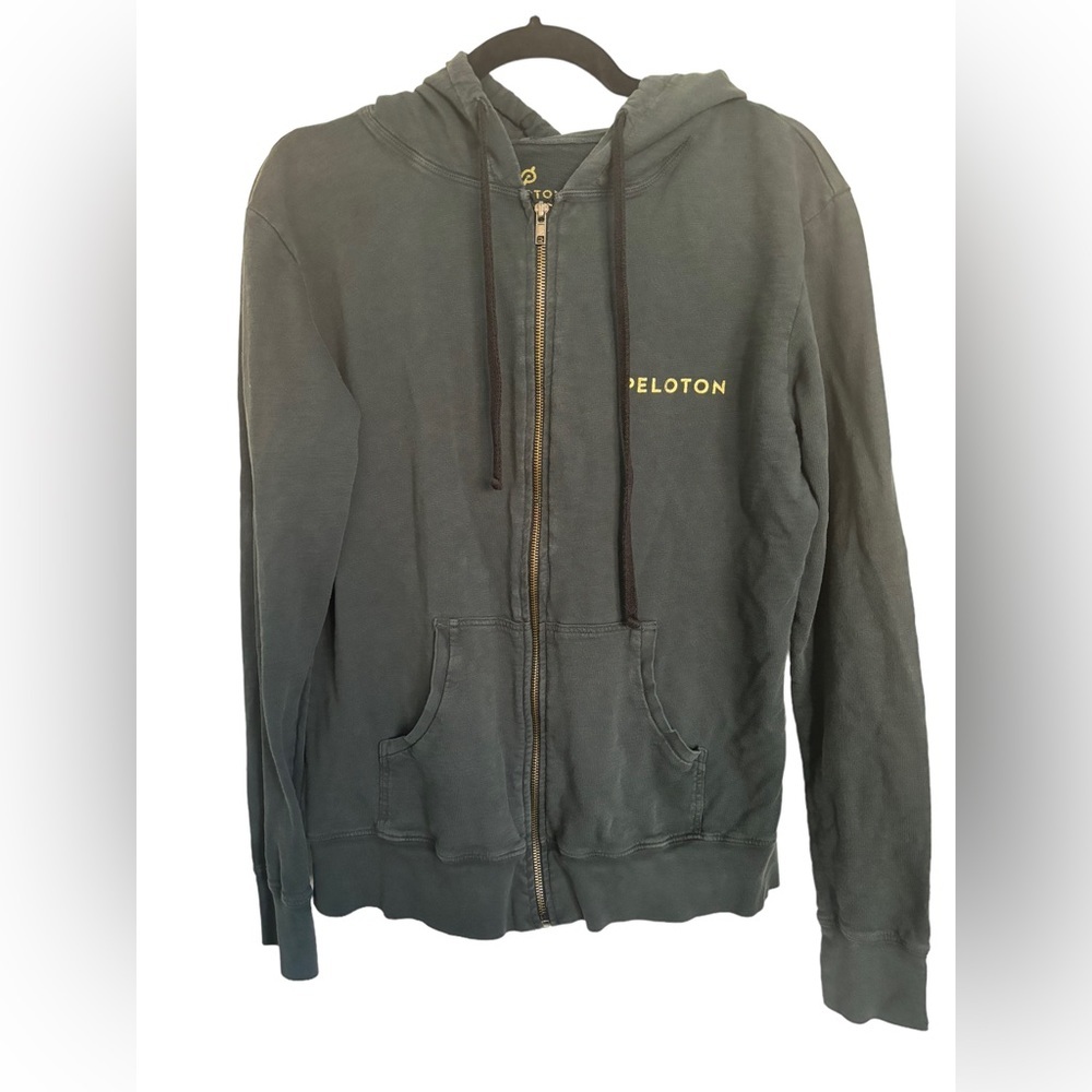 Peloton Black Zip-Up Hoodie with Yellow Logo